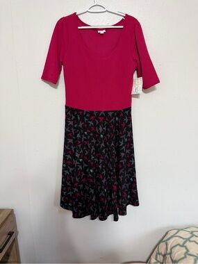 NWT LuLaRoe Nicole Pink Birds Print Skater Dress XL 🩷